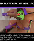 Purple Electrical Tape Ten Pack Waterproof Three Quarter Inch By Sixty Six Feet Industrial Grade UL CSA Listed High Temperature Vinyl Insulation Tape For Wiring Splicing And Bundling being used in various electrical applications.