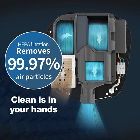 Cutaway view of Heavy Duty Hand Dryer With HEPA Filter UL Approved 120V 1400W Brushed Stainless Steel Finish Model AK2903 showcasing filtration system