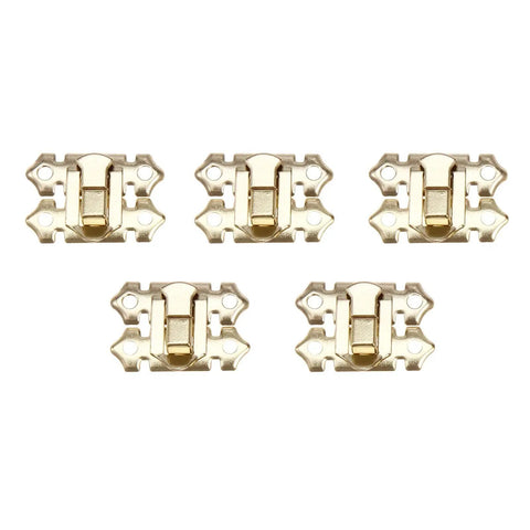 Gold Decorative Hasp Lock Set, 10 Pcs Keyed Latch Clasps for Jewelry Boxes, Suitcases shown in a row