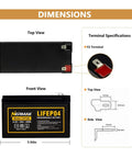 12V 10Ah LiFePO4 Deep Cycle Battery With Built In 10A BMS dimensions and terminal specifications image