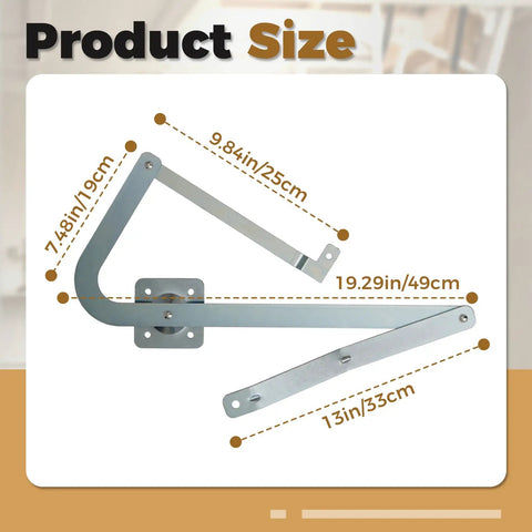 Product dimensions of 55-2 Attic Ladder Hinge Arms Replacement For Werner Terrace Staircase Compatible With Mk 5 WU2210 W2208 W2210 Post February 2010 Models DIY Friendly Enhanced Safety Durable Fit Easy Install showing 7.48in, 9.84in, 13in, and 19.29in lengths.