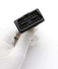 Close-up of 16-pin connector of OBD2 Splitter Cable For Ford And GM, Two Port OBDII Extension, 1 Ft Long, Chevy Friendly