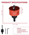 Beefy Bi-Metal Hole Saw Kit With Arbor For Metal Wood And Plastic, 2-1/2 Inch (64mm) showing specifications and included tools.