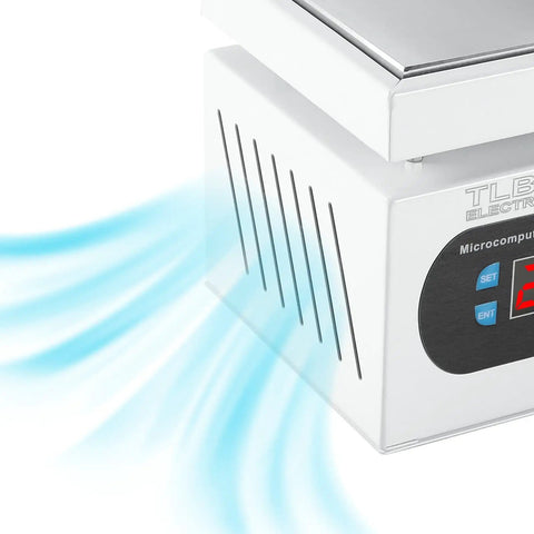 Close-up of 350W 110V Soldering Station Hot Plate with LED Microcomputer Control and vent design, no fan cooling.