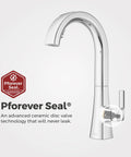 Pfister Vaneri Kitchen Faucet with Pull Down Sprayer, Polished Chrome showcasing Pforever Seal technology and design details.