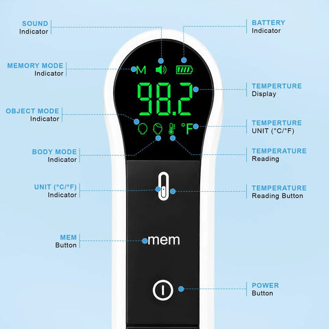 No Touch Infrared Thermometer For Forehead And Ear With 1 Second Readings, Two Modes For All Ages, Forehead Scan Or Ear Probe, Four Color Coded Fever Indicator For Quick Home Health Checks, front display
