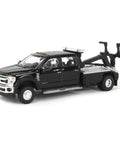 One Sixty Fourth Scale Diecast Ford F 450 Super Duty Dually With Wrecker Bed Black Exclusive Model Truck with realistic wrecker gear
