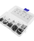 Stainless Steel Circlip Retaining Rings Kit With 10 Sizes External Snap Rings In A Durable Plastic Box Wear Resistant And Easy To Store For Assembly DIY Projects And Mechanical Repairs, shown open