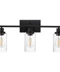 Three Light Matte Black Farmhouse Vanity Light With Seeded Glass Wall Sconce For Kitchen Bathroom Living Room Mirror