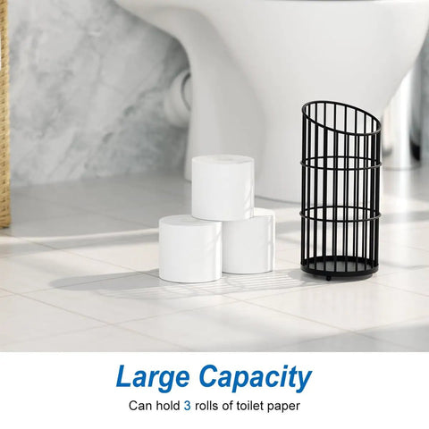 Black Toilet Paper Holder Stand For Bathroom, Freestanding Toilet Paper Storage Organizer With Four Roll Capacity beside rolls