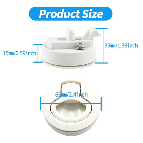 Heavy Duty White Flush Pull Slam Latches 4 Pack For Cabinets And Storage Drawers Slick Plastic Build dimensions 61mm and 35mm sizes