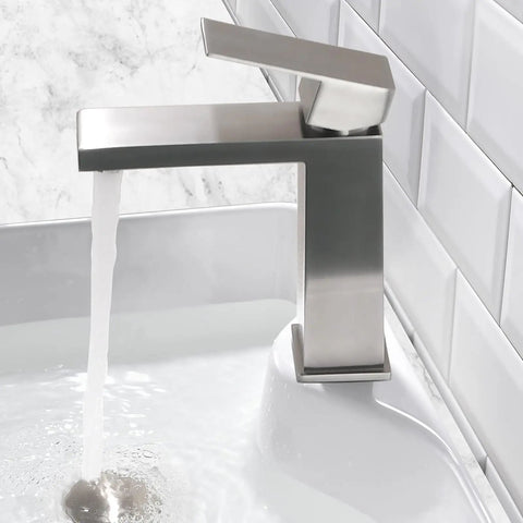 White Rectangle Ceramic Vessel Sink With Faucet And Pop Up Drain Vanity Bathroom Basin Combo Set In Modern Style faucet detail