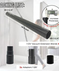 Five Pack 1.25 Inch Vacuum Extension Wands With 1.38 Inch To 1.25 Inch Hose Adapter For 32mm And 35mm Vacuum Cleaners Extension Tubes Accessories And Replacement Pipe Tubes, showing wand dimensions and adapter types.