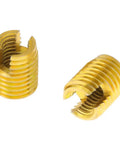 Self Tapping Threaded Inserts Set M8 By M5 For Auto Repairs DIY Easy Install Slotted Screw Bushings 302 Stainless High Tensile Strength Vibration Resistant Thread Repair Kit, two gold inserts