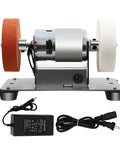 NKLOKSD 96W Mini Bench Grinder With 2 Grinding Wheels, 7 Speed Adjustable, High Performance Tool For Shaping And Polishing Metal Works, side view with discs