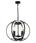 Large Lantern Globe Black Chandelier For Farmhouse Vibe, Four Light Pendant Ceiling Fixture With Adjustable Arms