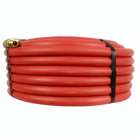 Badass 50 Foot Red Rubber Air Hose Delivers Knockout Durability and Sweet Flex for Your Shop with Dual Quarter Inch Male NPT Fittings