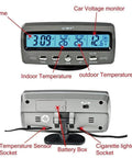 Riloer 4-in-1 LED car monitor kit, front view with blue backlit display showing time, temperatures, and voltage