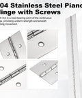 Rock Solid Heavy Duty Continuous Piano Hinge 47 By 2 Inches Crafted From Top Tier 304 Stainless Steel for cabinets and gates.