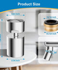 Four Mode Chrome Faucet Aerator Delivering Smooth As Butter Water Flow And Splash Free Performance dimensions with measurements displayed.
