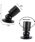 Dimmable LED Mini Spotlight Set For Jewelry Displays, 360 Degree Rotatable Surface Mount Lights, Black Shell, Dimensions Shown