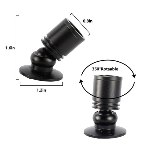 Dimmable LED Mini Spotlight Set For Jewelry Displays, 360 Degree Rotatable Surface Mount Lights, Black Shell, Dimensions Shown