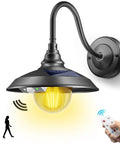 Solar Powered Outdoor Barn Light With Remote And Motion Sensor Aluminum Gooseneck Wall Light Waterproof Vintage Farmhouse Style