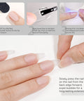 Applying Two In One Nail Glue And Base Gel For Acrylic Tips 16ml UV Light Cure In Sixty Seconds for strong hold on nails