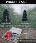 Product size diagram showing large and small tire nails for 80 Piece Rubber Tire Repair Kit With Screw In Plugs For Quick DIY Tire Puncture Repair On Cars And Motorcycles Spiral Rubber Screws Heat Resistant Tire Fix.