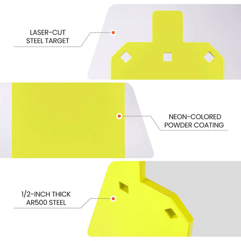 Premium Half Inch AR500 Steel Shooting Target For Outdoors With Durable Gong Silhouette 7x12 Inch Laser Cut Edges shown.