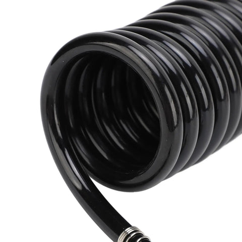 Hardcore Heavy Duty Coiled Air Hose 3 Meter Long Reinforced Premium Rubber Steel Build Resists Kinks Oils And Grease For Garage Shop Pneumatic Auto Repair Tasks Easy Flexibility Super Awesome For Mechanics And DIY Projects, black coiled hose with metal fitting