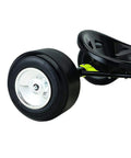 Close-up of rear wheel and seat of DXT Drift Trike Yellow One Size For Downhill Drifting With A Steel Frame Front Freewheel BMX Style Super Slider POM Rear Wheels Power Slide Through Corners Fish Tails And 180s Ideal For Ages 14 Plus And Up To 198 Pounds.