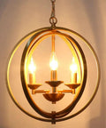 Gold Orb Chandelier With Three Lights Modern Globe Ceiling Fixture illuminating a room with an elegant hollow globe design