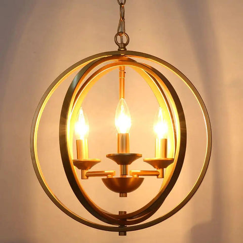 Gold Orb Chandelier With Three Lights Modern Globe Ceiling Fixture illuminating a room with an elegant hollow globe design