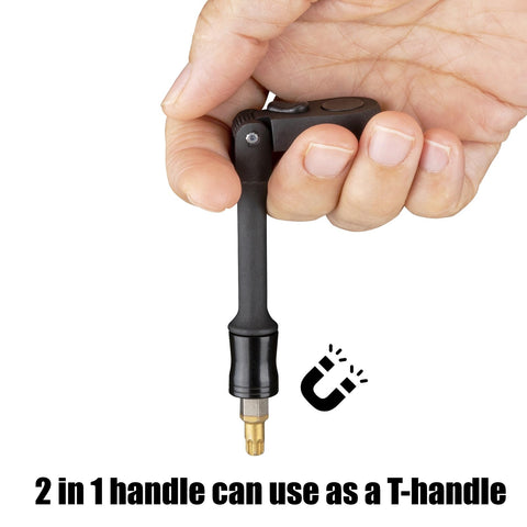 Close-up of 2-In-1 1/4 Inch Drive Quick Release Ratchet Set handle used as a T-handle showing magnetic feature