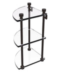 Foxtrot Collection Dope Three Tier Corner Glass Shelf in Oil Rubbed Bronze with solid brass construction and 3/8-inch tempered glass