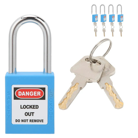 Heavy Duty Safety Lockout Tagout Padlock Size 1.5 Inches Six Pack Blue Nylon And Steel Body For Industry Use Where You Want Serious Security And Reliable Performance Without Breaking The Bank While Ensuring Safety Protocols Work Properly Always, blue padlock with keys