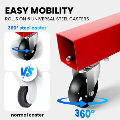 Built Tough Folding Engine Hoist With Quick Adjust Leveler And Rock Solid 6400 Lbs Alloy Steel Capacity Pro Shop Ready Essential For No Sweat Automotive Repair Jobs featuring 360° steel casters for mobility.