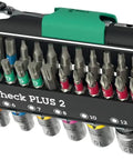 Compact 39 Piece Tool Set With Zyklop Mini One Quarter Inch Bit Mounting with green lock and varied bits in holder.