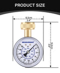 Blue Steel 2-1/2 Inch Water Pressure Gauge 0-200 PSI With 3/4 Inch Hose Thread, showing dimensions and brass fittings