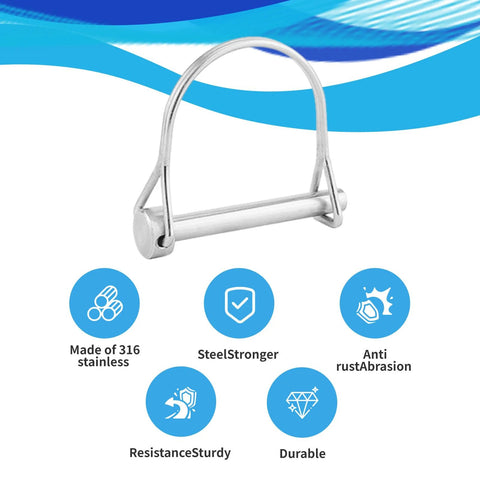 Front view of 316 stainless steel safety coupler pin, 1/4 in dia, 50 mm length