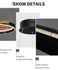 Show details of Slick Modern LED Chandelier With Remote Control, 60W Black Ring Ceiling Light, stainless aluminum, energy-saving LEDs