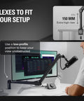 Wave Mic Arm Studio Boom Arm for streaming and podcasting with cable channels, showing desk clamp and riser extension in use