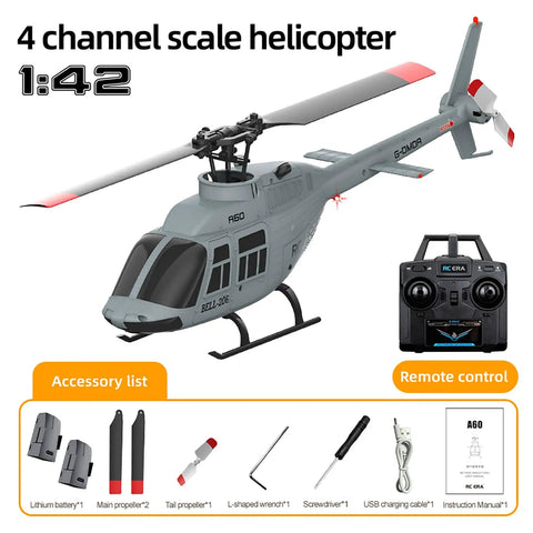Grey Mini 206 Style RC Helicopter Noob Friendly For Beginners And Adults 4CH Gyro Stabilized with accessories and remote control