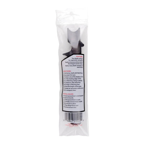 Vane And Wrap Stripping Tool Pro Grade For Arrows With A Sharp Long Lasting Blade in packaging showing features and instructions