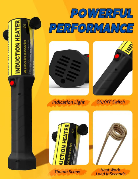 Induction Heat Tool For Rusty Bolt And Screw Removal No Sweat 1200W 110V With Eight Coil Set, indication light, and ON/OFF switch