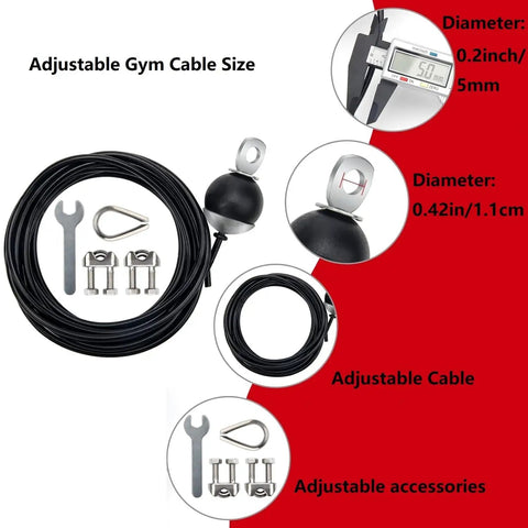 Built Tough Replacement Cable For Home Gym Rigs, 118 inch adjustable cable, heavy duty steel wire rope with accessories.