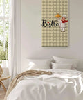 Vintage Cook Canvas Wall Art Print For Kitchen And Home Decor, cozy plaid kitchen artwork ready to hang, shown in bedroom.