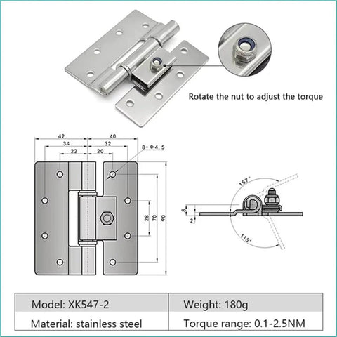Diagram of Stainless Steel Door Hinge With Torque Friction Damping And Free Stop For Precise Positioning Heavy Duty One Piece XK547 Hinge