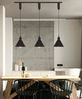Dope Set Of Three Industrial Black Metal Pendant Lights With Adjustable H Type Track, Twisted 3.9 Ft Cords, E26 Base For Loft